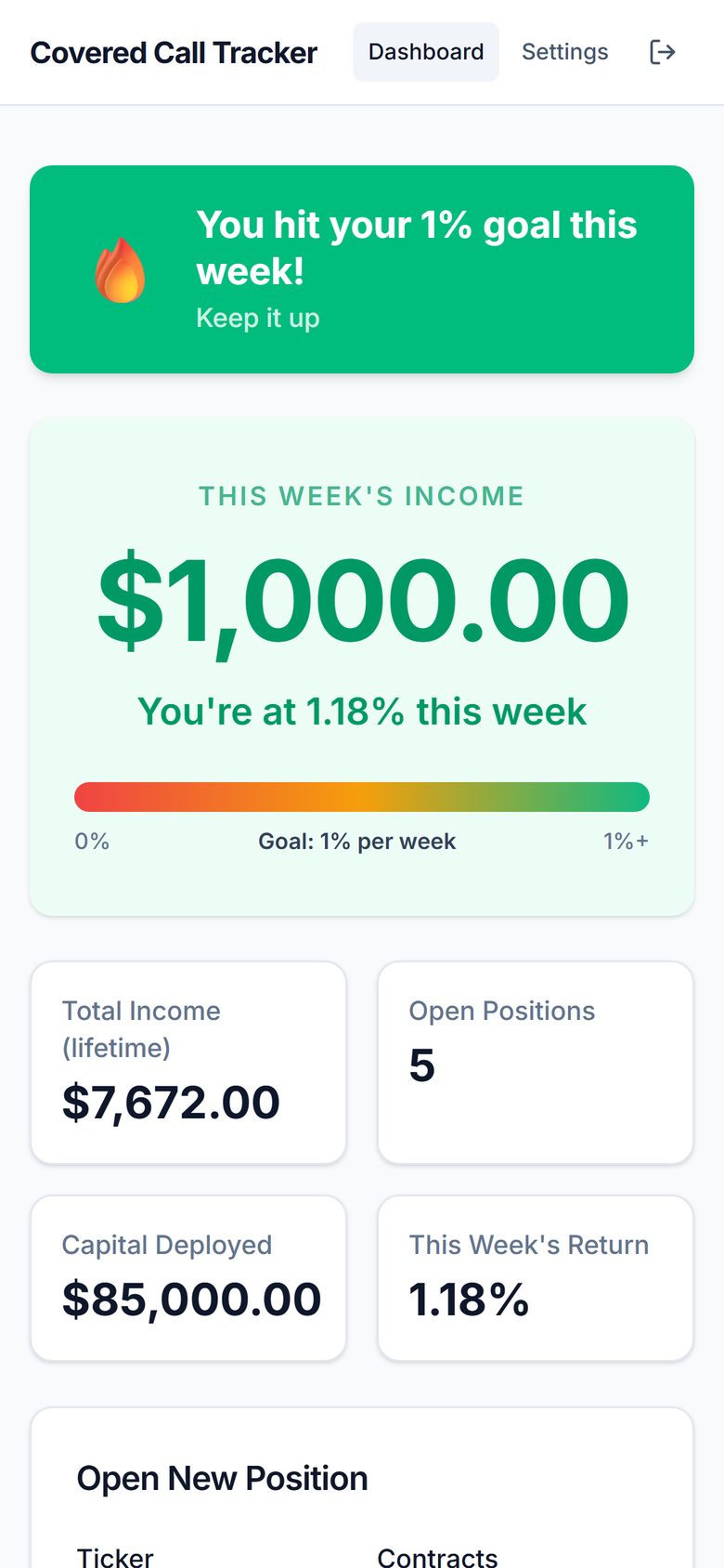 Mobile dashboard view